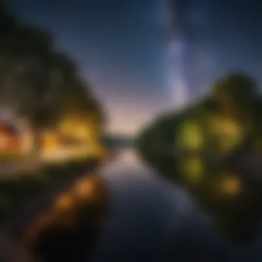 A romantic scene by the riverside under a starlit sky