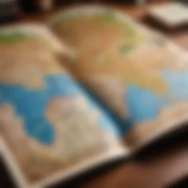 Mapping the Adventures in Fiction An intricate map illustrating a fictional world