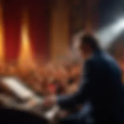 Depiction of a famous musician performing on stage reflecting historical events