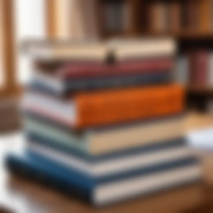 Books stacked on a table about financial education