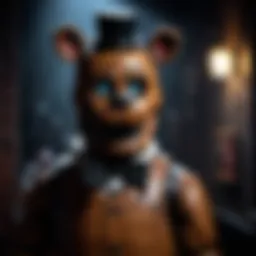 A stylized representation of the Five Nights at Freddy's animatronics in a dark setting
