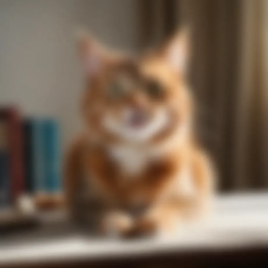 A cat caught in a funny pose while playing.