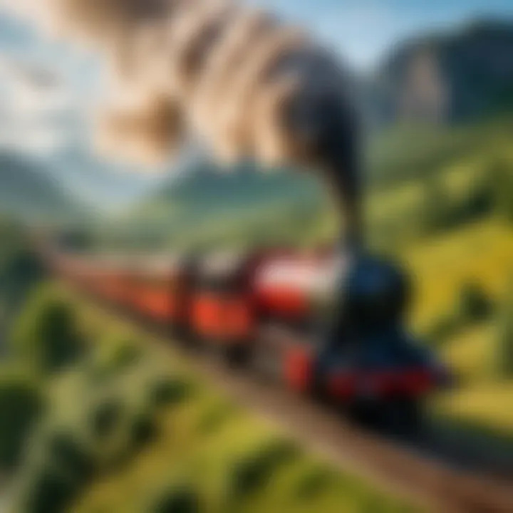 A vibrant depiction of the Hogwarts Express chugging along the picturesque countryside