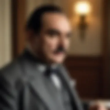 Modern Interpretations of Poirot A dramatic still from a modern film adaptation featuring a tense moment