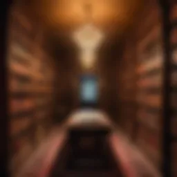 An eerie library filled with ancient horror novels