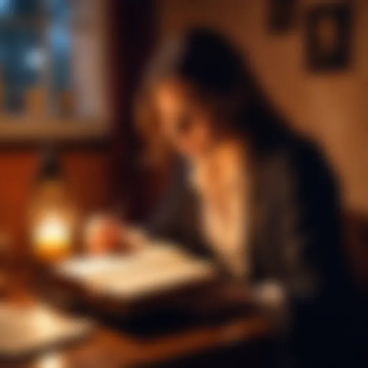 A reader engrossed in a horror book under candlelight