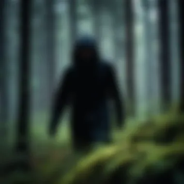 A shadowy figure lurking in a dark forest