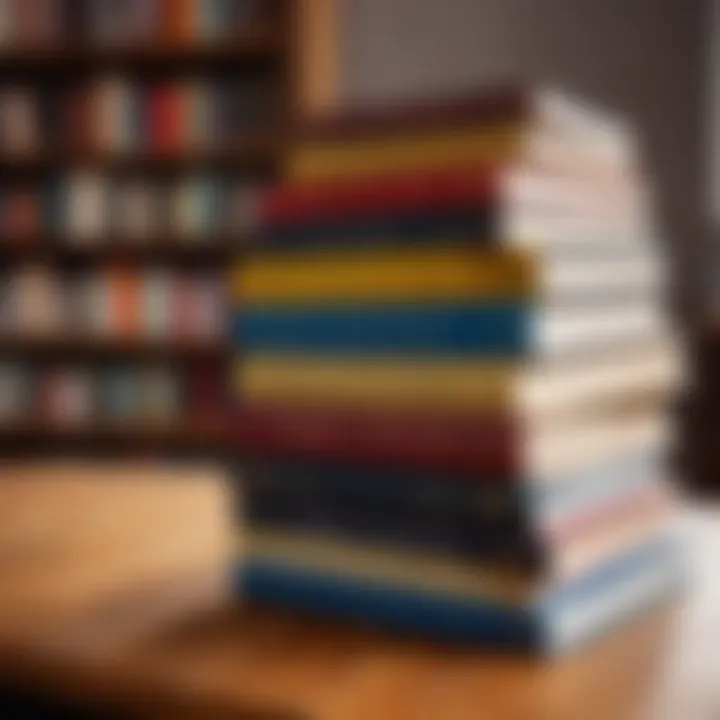 A stack of influential psychology books on a wooden desk