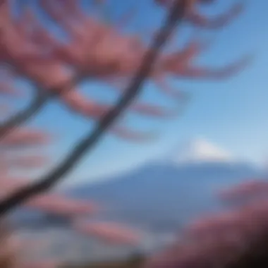 Serene landscape of Mount Fuji with cherry blossoms