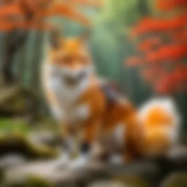 Cultural Motifs in Japanese Folklore A scene depicting ancient Japanese folklore, showcasing cultural motifs related to the nine-tailed fox.