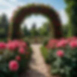 A captivating illustration of a rose garden symbolizing the beauty and conflict in the narrative.
