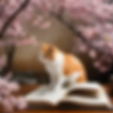 A traditional Japanese painting of a Kitsuune surrounded by cherry blossoms