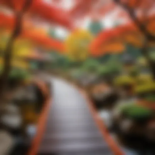 A serene Japanese garden adorned with vibrant autumn leaves