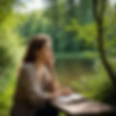 A woman reflecting thoughtfully in a tranquil setting