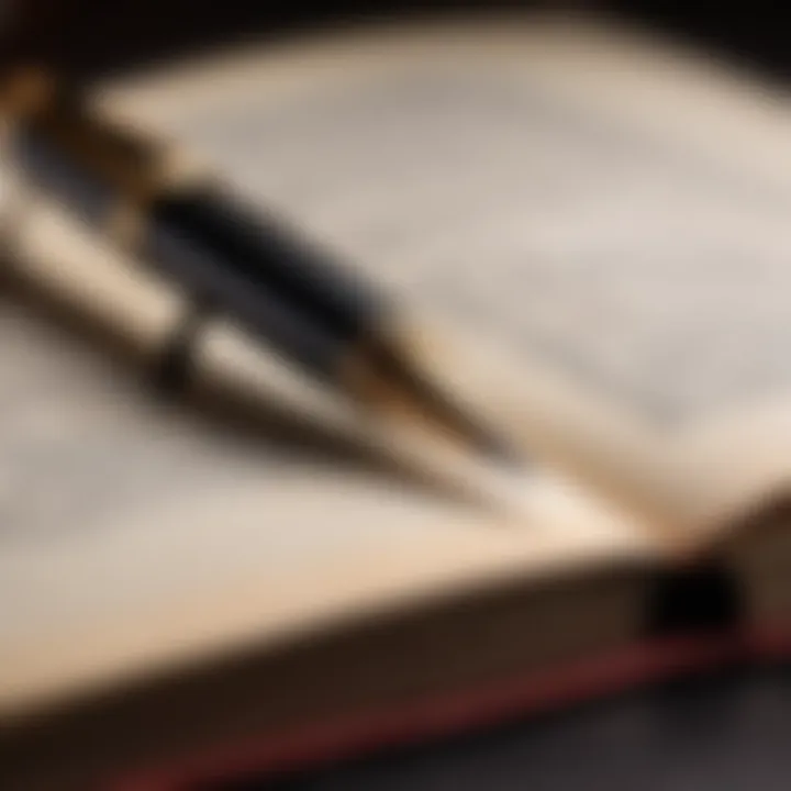 A close-up of a pen resting on an open book