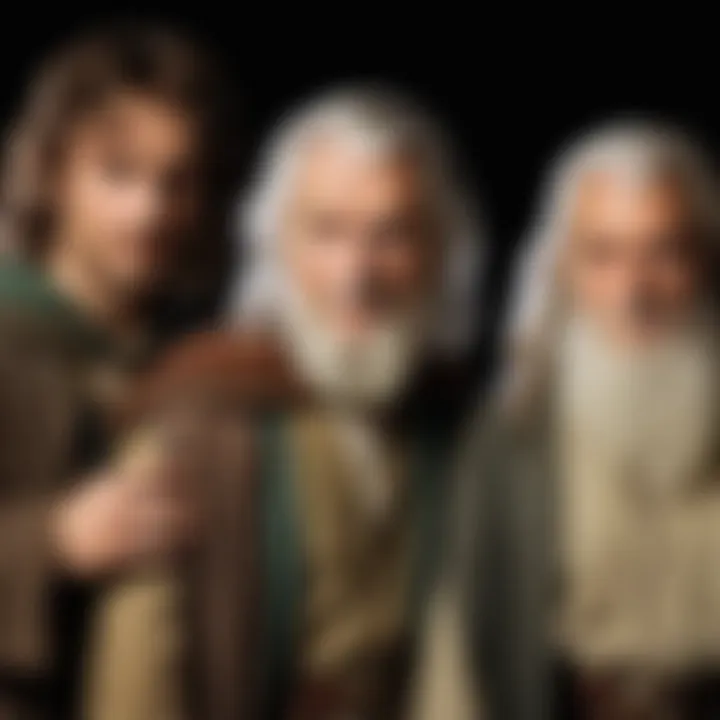 An illustration of iconic characters like Frodo, Gandalf, and Aragorn gathered in a pivotal scene.