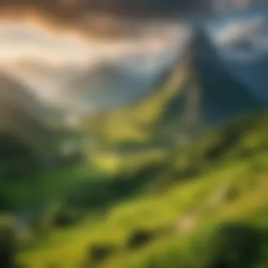 Epic landscape of Middle-earth showcasing lush greenery and mountains