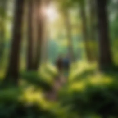 A couple exploring a lush forest, embodying romance amid nature.