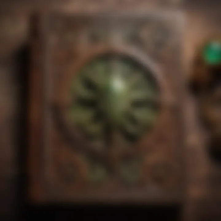 An ancient, cryptic tome filled with arcane symbols, representing the forbidden knowledge in Lovecraftian lore.