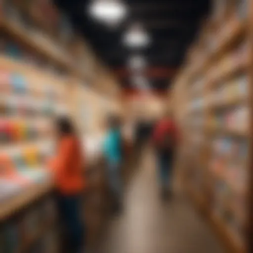 A vibrant scene depicting a group of young girls exploring a manga bookstore filled with colorful volumes.