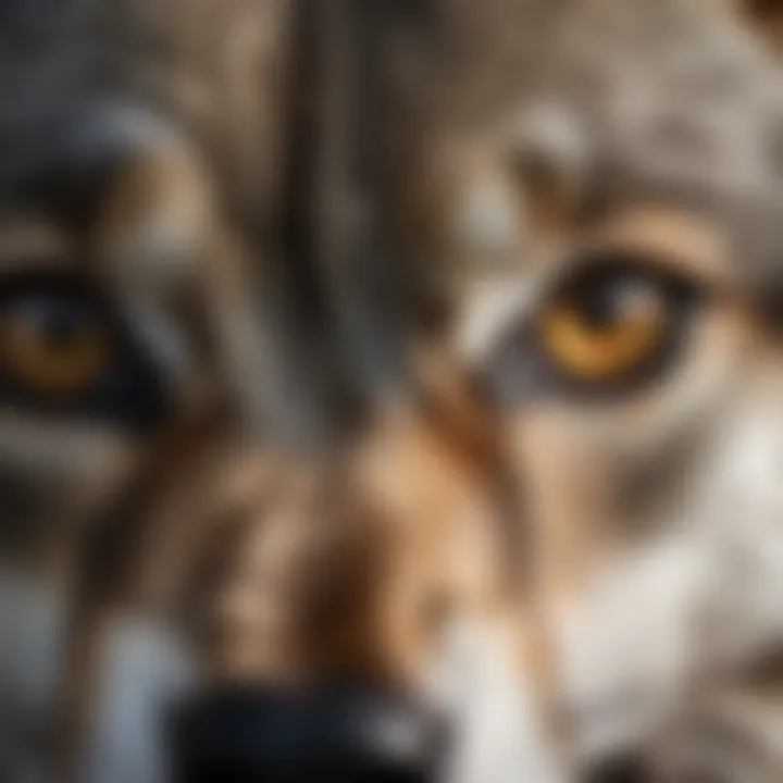 A close-up of the wolf's expressive eyes reflecting emotion