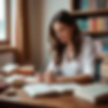 Journey of Self-Discovery A thoughtful woman journaling alongside her motivational books