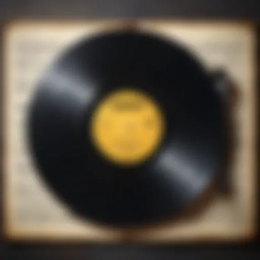 A vintage vinyl record with musical notes surrounding it