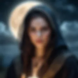 Enchanting necromancer casting spells under a moonlit sky