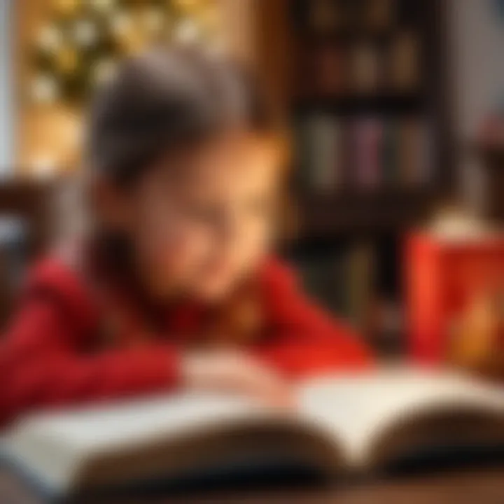 A child immersed in a festive book about New Year celebrations