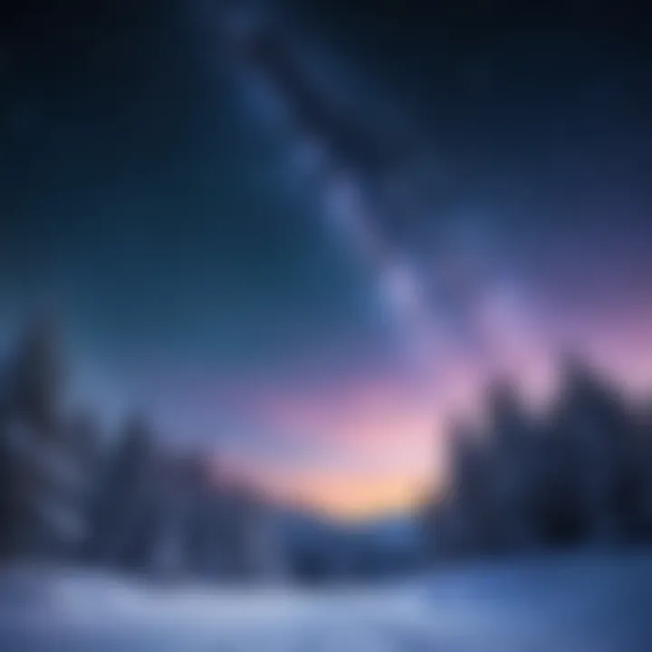 A magical night sky filled with twinkling stars and falling snowflakes.