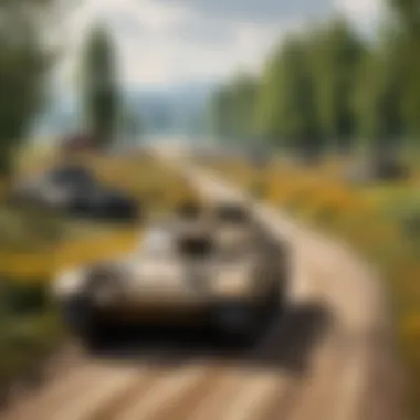 A serene landscape juxtaposed with the harsh realities of conflict