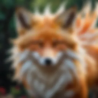 The Enigmatic Nine-Tailed Fox A captivating illustration of a nine-tailed fox, embodying mystical elements from Japanese mythology.