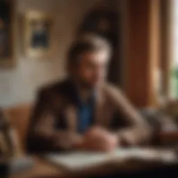 A contemplative scene depicting Oblomov in his room, showcasing his internal struggles.