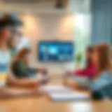 A virtual classroom setting with students engaged in learning