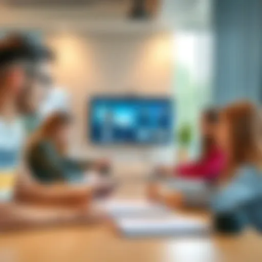 A virtual classroom setting with students engaged in learning