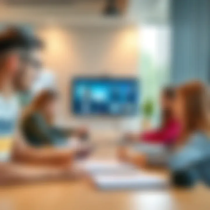 A virtual classroom setting with students engaged in learning