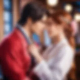 A captivating visual representation of otome game characters interacting in a romantic scenario