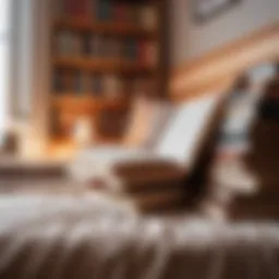 A cozy reading nook with a stack of romantic novels.