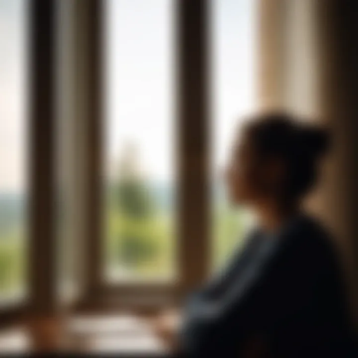 A silhouette of a person contemplating by a window