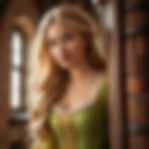 An artistic depiction of Rapunzel in her tower