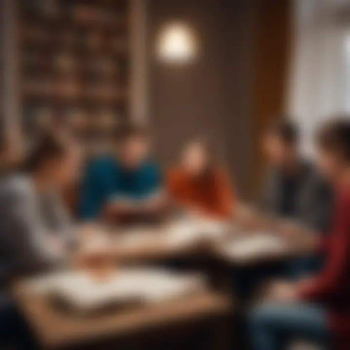 A diverse group of individuals discussing books in a cozy setting