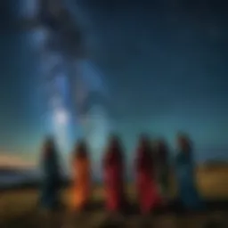 A mystical illustration of the seven sisters united under a starry sky