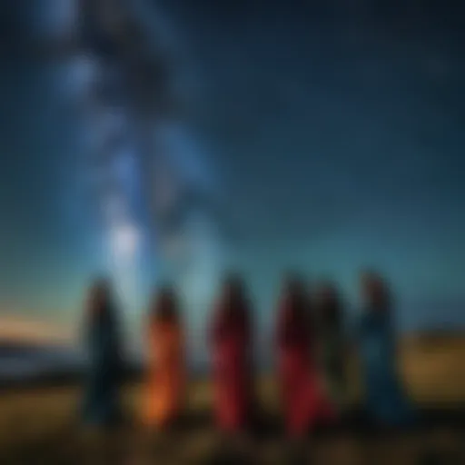 A mystical illustration of the seven sisters united under a starry sky