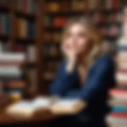 Author Riley Star in a contemplative pose surrounded by books