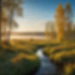 A mystical landscape depicting elements of Russian folklore and fantasy.