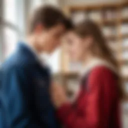 A romantic scene set in a high school environment, capturing the essence of youthful love.