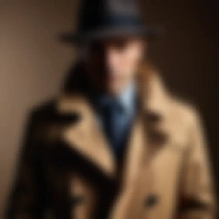 A shadowy figure in a trench coat, embodying detective archetype