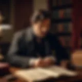 Sherlock Holmes analyzing clues in a dimly lit room