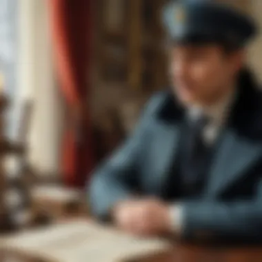 Societal Reflections in Russian Historical Detective Novels An illustration depicting elements of Russian society reflected in detective stories