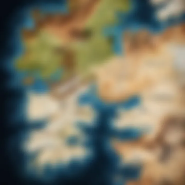 A detailed map of Westeros highlighting key locations from the series